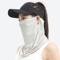 
                  
                    Shield UPF50+ ice-silk face mask with sun brim - gray ice-silk face mask with brim on women, for travel and city walks
                  
                