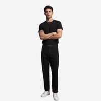 
                  
                    Men's stretch trail pants with straight leg - black slim hiking pants with black tee, for hiking and trail walking
                  
                