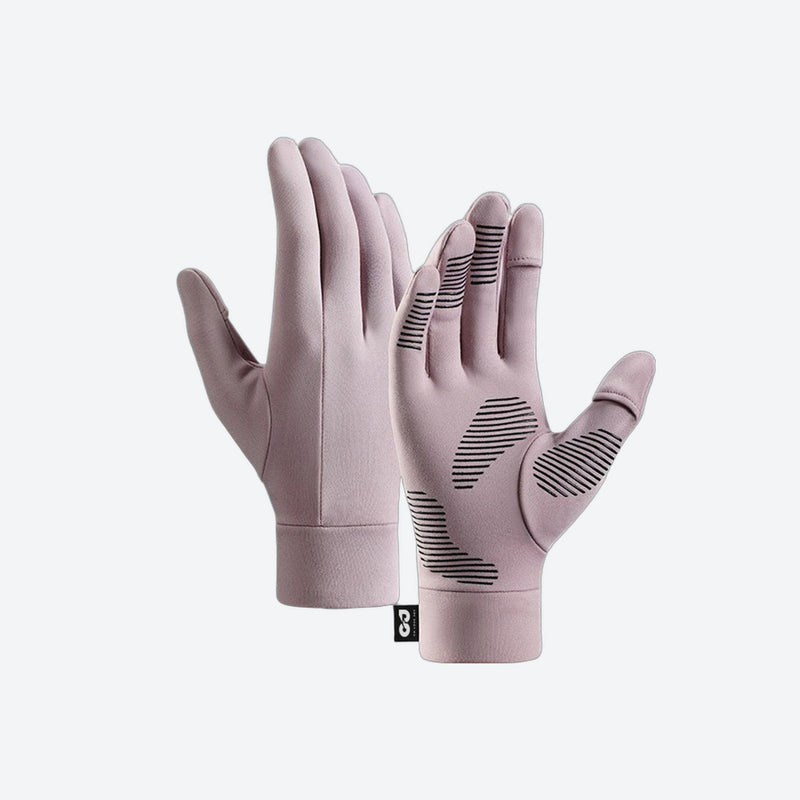 Moisture wicking liner gloves for layering - pink antibacterial glove liner, pair front view, for layering under ski gloves