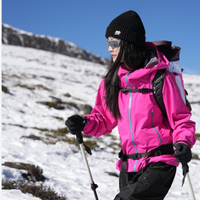 
                  
                    Women's breathable lightweight 3-layer shell with hood - pink hardshell jacket, for cold-weather winter sports
                  
                