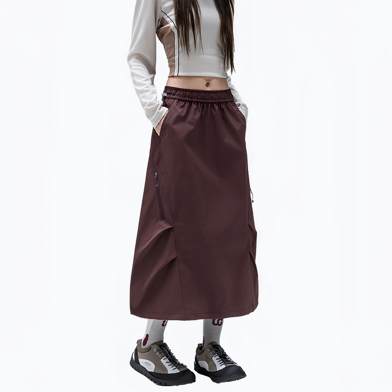 Water-repellent A-line long skirt PFOS PFOA free - wine red water-repellent long skirt on women