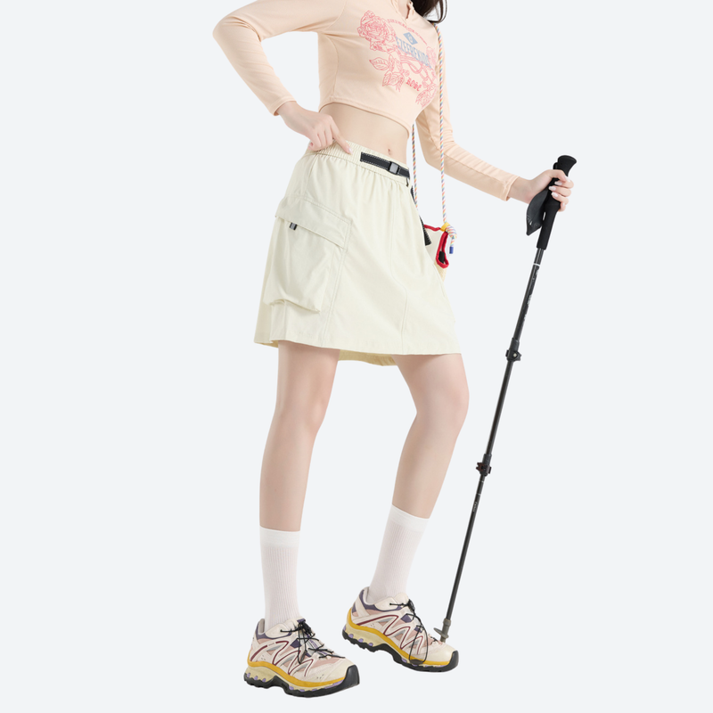Women's cargo skort with built-in shorts - cream cargo skort with built-in shorts, for warm-weather trekking