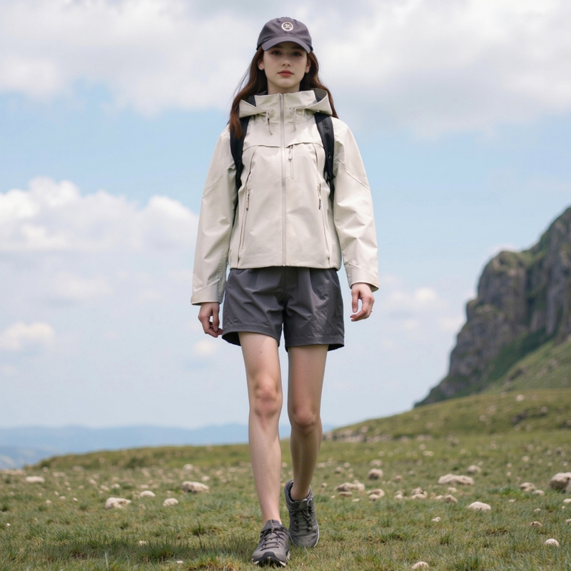 Women's waterproof 3L lightweight jacket - cream waterproof jacket, for cold-weather outdoor wear