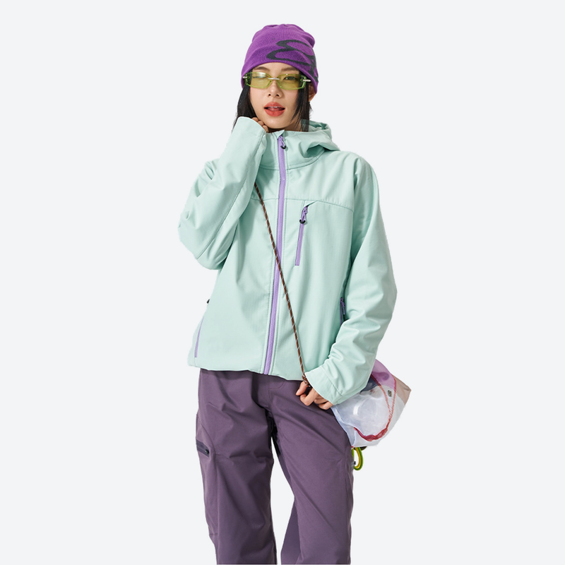 Breathable windproof softshell ski jacket with grid fleece - mint green softshell jacket, for skiing and snowboarding