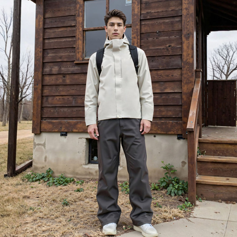 Unisex warm softshell snowboard jacket with hood - off-white softshell jacket, for resort and street wear