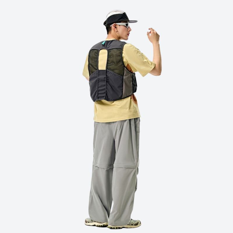 Unisex Coolmax zip-off hiking pants with UPF50 - gray zip-off hiking pants with yellow tee, for travel and city walks