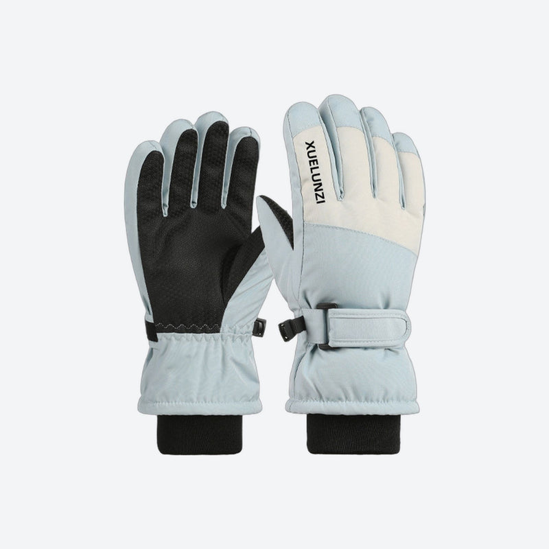 Kids' waterproof snow gloves with zip pocket - kids snow gloves pair, light blue pair view, for skiing and snowboarding