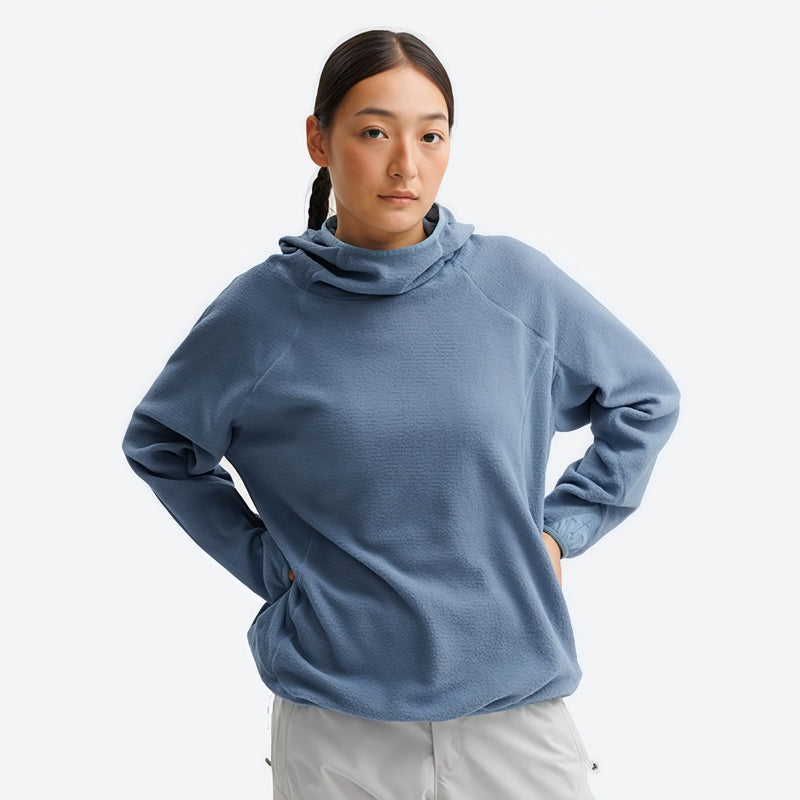 Lightweight windproof quick-dry mid-layer pullover - blue hooded mid-layer pullover on women, for layering in cool weather