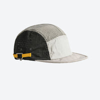 
                  
                    Breathable sporty cap for trail and city - black gray and white color block five panel cap, product view
                  
                