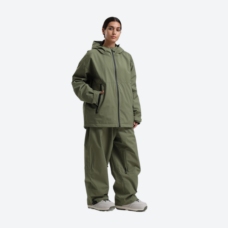 Women's breathable ski jacket set - sage green jacket with sage pants, for skiing and snowboarding