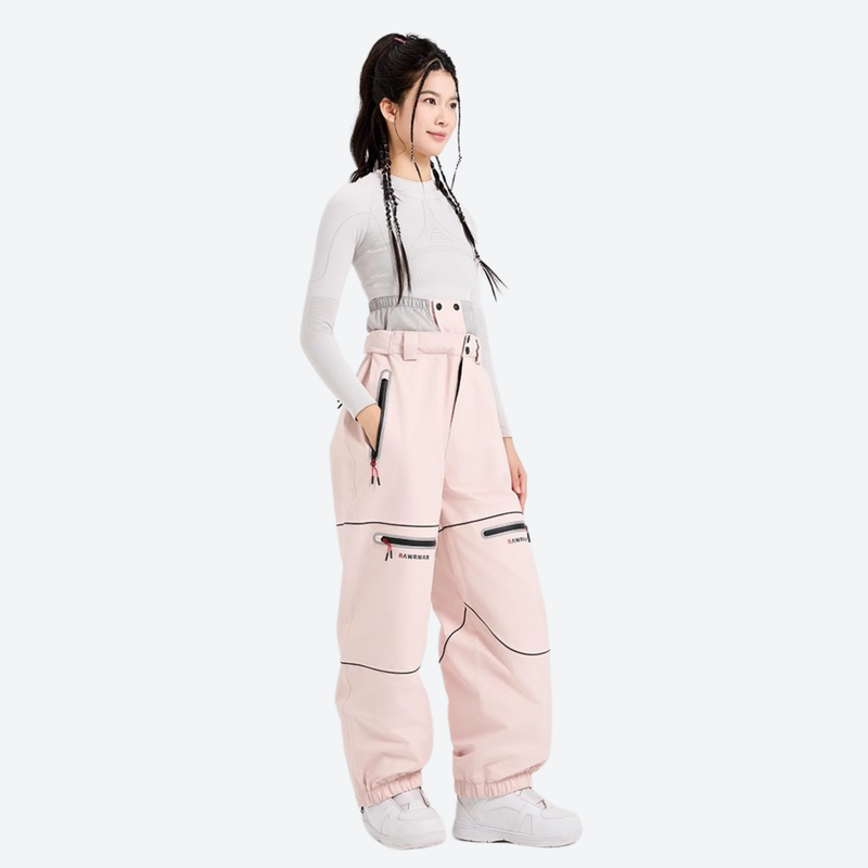 Men's waterproof 2L snow jacket and pants series - light pink snow pants with gray top, for resort and backcountry days