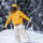 Women's breathable ski jacket and anorak set - mustard yellow anorak jacket with white pants, for cold-weather winter sports