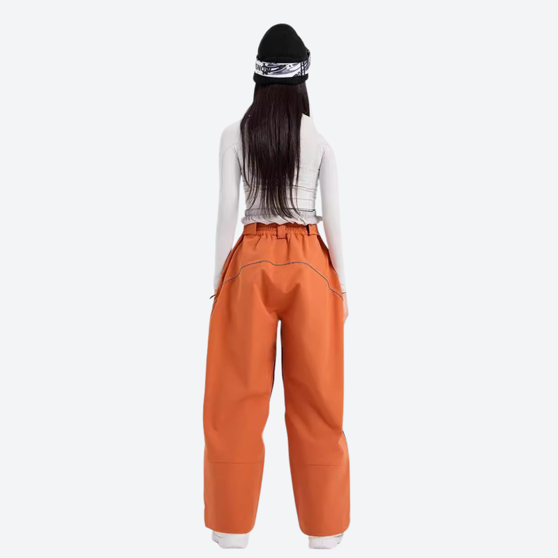 Women's breathable 2L colorblock ski set - orange wide-leg snow pants with white top, for cold-weather winter sports