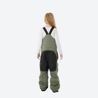 
                  
                    Kids 3L waterproof snow jacket and pants suit - olive bib pants with black knee patches, for family resort ski days
                  
                