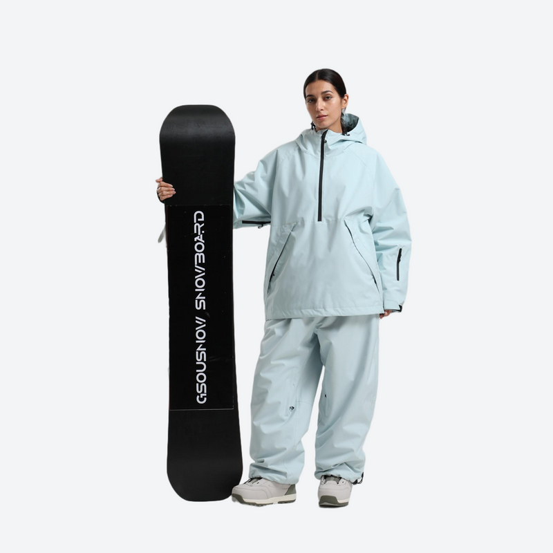Women's breathable ski pullover jacket and pants set - ice blue anorak jacket with ice blue pants