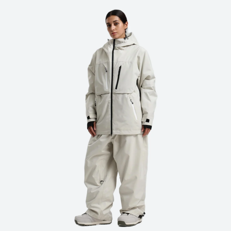 Women's waterproof 2L snow jacket and pants - white jacket with white pants, for resort and street wear