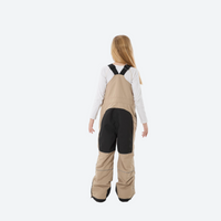 
                  
                    Kids 3L waterproof snow jacket and pants suit - tan bib pants with black knee patches, for kids skiing and snowboarding
                  
                