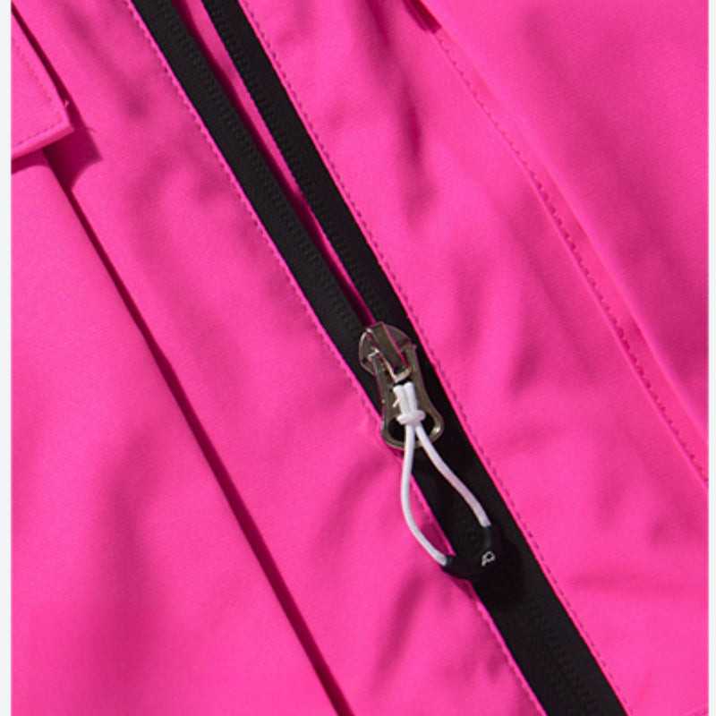 Women's breathable ski jacket in candy colors - pink, zip puller close-up detail, for skiing and snowboarding