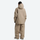 Women's colorblock ski jacket set - tan jacket with tan pants, on-model back hood view, for resort and street wear