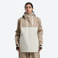 
                  
                    Women's colorblock ski jacket set - tan and cream colorblock, on-model front view, for cold-weather winter sports
                  
                