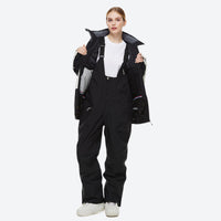 
                  
                    Unisex snowboard jacket and bibs set - gray and black colorblock, for resort and backcountry days
                  
                