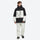 Unisex snowboard jacket and bibs set - black and white colorblock jacket with white pants, hem snow gaiters keep snow out