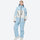 Unisex snowboard jacket and bibs set - ice blue jacket with white pants, for powder and piste riding