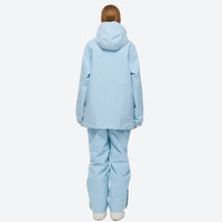 
                  
                    Breathable 2-layer colorblock ski jacket with suspender bibs - ice blue jacket with white pants, for skiing and snowboarding
                  
                