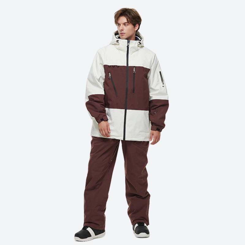 Unisex waterproof 2L snow jacket and bib pants - coffee brown jacket with coffee pants, 2-layer waterproof breathable shell