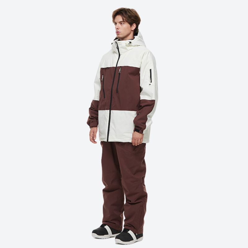 Unisex snowboard jacket and bibs set - coffee brown jacket with coffee pants, for cold-weather winter sports