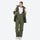 Unisex waterproof 2L snow jacket and bib pants - olive green and white colorblock jacket with olive pants