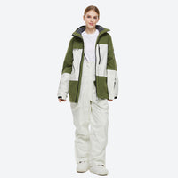 
                  
                    Breathable 2-layer colorblock ski jacket with suspender bibs - olive green jacket with white pants
                  
                