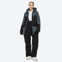 
                  
                    Breathable 2-layer colorblock ski jacket with suspender bibs - gray and black colorblock jacket with black pants
                  
                