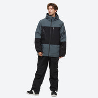 
                  
                    Unisex waterproof 2L snow jacket and bib pants - gray and black colorblock jacket with black pants
                  
                