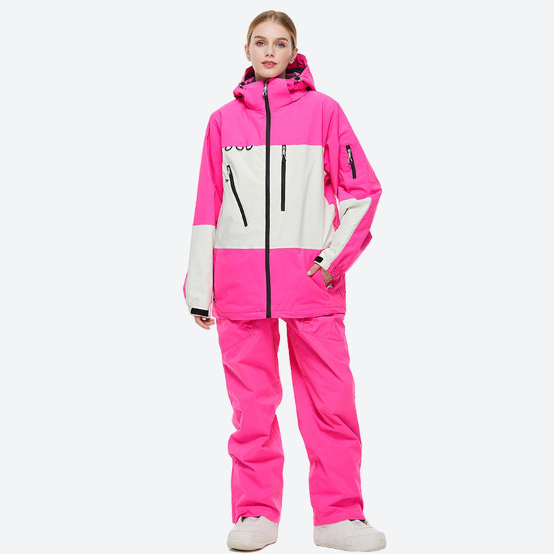 Unisex snowboard jacket and bibs set - rose pink jacket with rose pink pants, for skiing and snowboarding