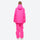 Unisex snowboard jacket and bibs set - rose pink, on-model back hood view, for cold-weather winter sports