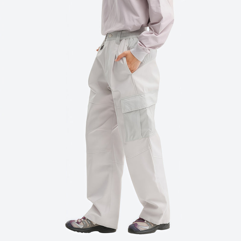 Unisex lightweight softshell outdoor pants - white cargo pants with lavender top, for resort and street wear
