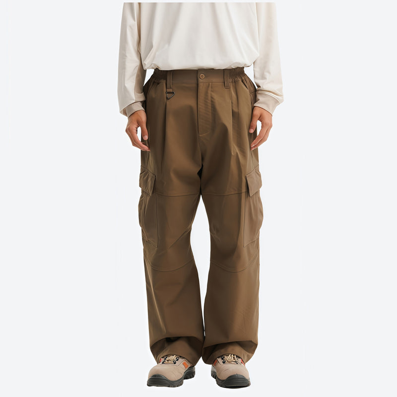 Unisex waterproof softshell jacket and cargo pants - tan cargo pants with cream top, for hiking and travel