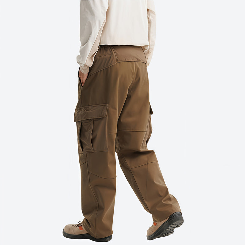 Breathable water-repellent camo softshell set - tan cargo pants with cream top, for cold-weather outdoor wear