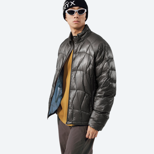 Ultralight water-repellent down series for men and women - dark bronze ultralight down jacket on men with beanie
