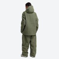 
                  
                    Women's breathable ski jacket with chest zip pockets - olive green jacket with olive pants, on-model back view
                  
                