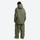 Women's breathable ski jacket with chest zip pockets - olive green jacket with olive pants, on-model back view
