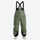 Insulated bib snow pants for men - sage green bib pants, front view with cross-back suspenders, for deep powder winter days