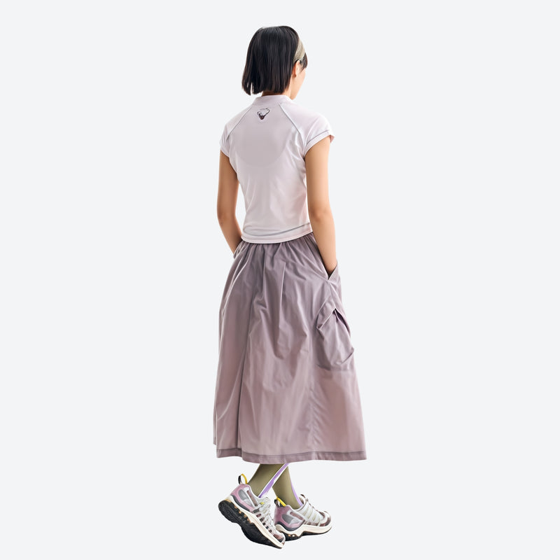 Women's fitted quick-dry breathable tee - white half-zip short sleeve tee on women with cap, for travel and city walks