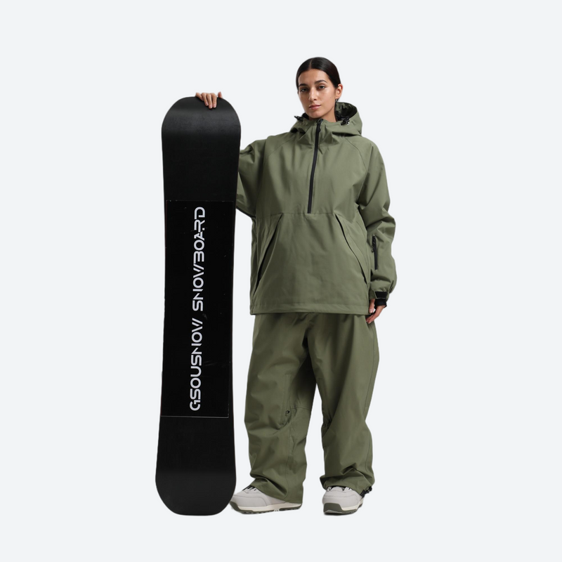 Women's breathable ski pullover jacket and pants set - sage green anorak jacket with sage pants, for skiing and snowboarding