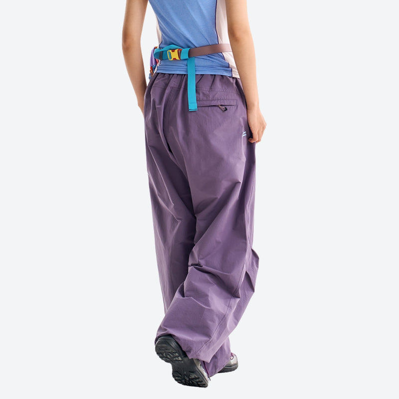Breathable lightweight wide-leg trail pants - purple wide-leg hiking pants with blue waist belt, for hiking and trail walking