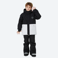 
                  
                    Kids snowboard jacket and pants with snow gaiters - black white colorblock kids jacket with black pants
                  
                
