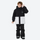 Kids snowboard jacket and pants with snow gaiters - black white colorblock kids jacket with black pants