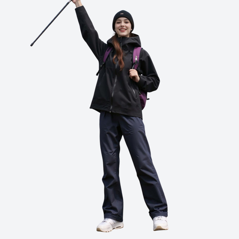 Women's breathable hard shell ski jacket with pit zips - black hardshell jacket, for hiking and trail walking