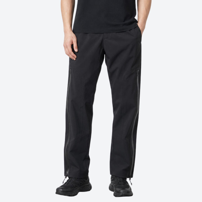 Men's lightweight rain pants with taped seams - black hardshell hiking pants with black top, for mountaineering and camping
